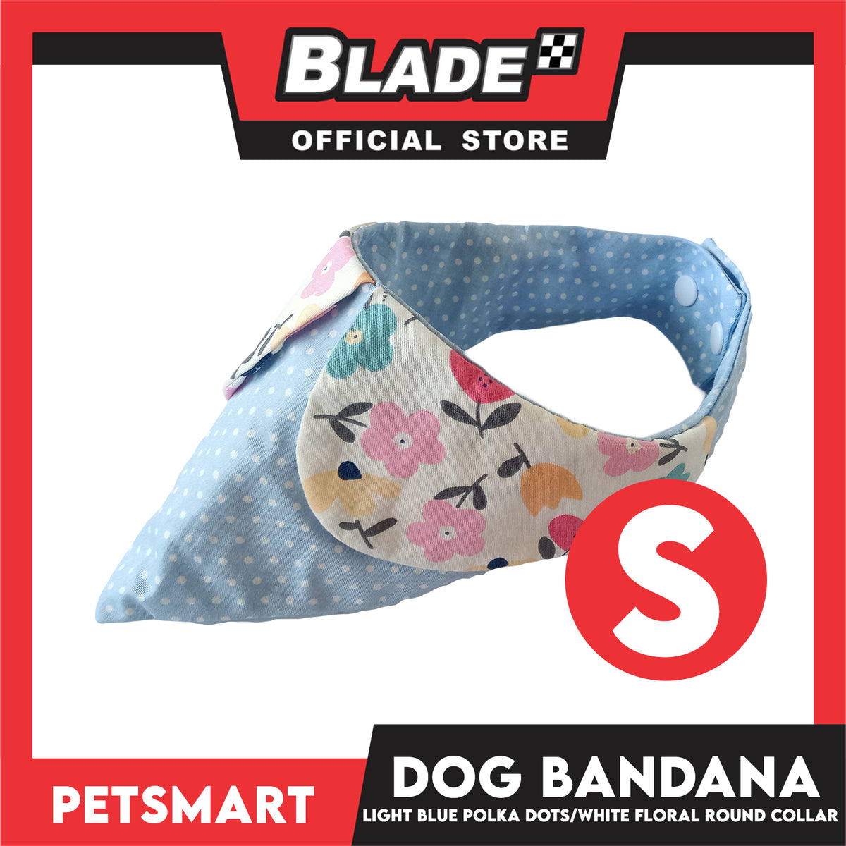 Dog Bandana, Light Blue Polka Dots with White Floral Round Collar Design DB-CTN43S (Small) Soft and Comfortable Pet Bandana