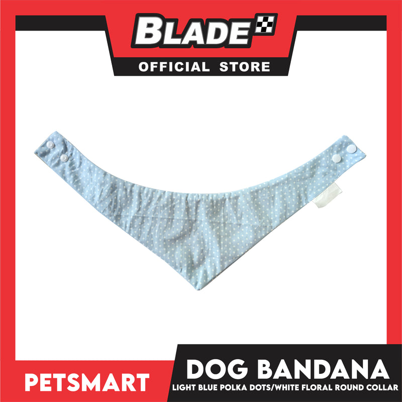 Dog Bandana, Light Blue Polka Dots with White Floral Round Collar Design DB-CTN43S (Small) Soft and Comfortable Pet Bandana