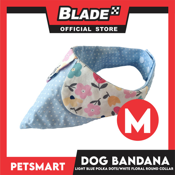 Dog Bandana, Light Blue Polka Dots with White Floral Round Collar Design DB-CTN43M (Medium) Soft and Comfortable Pet Bandana