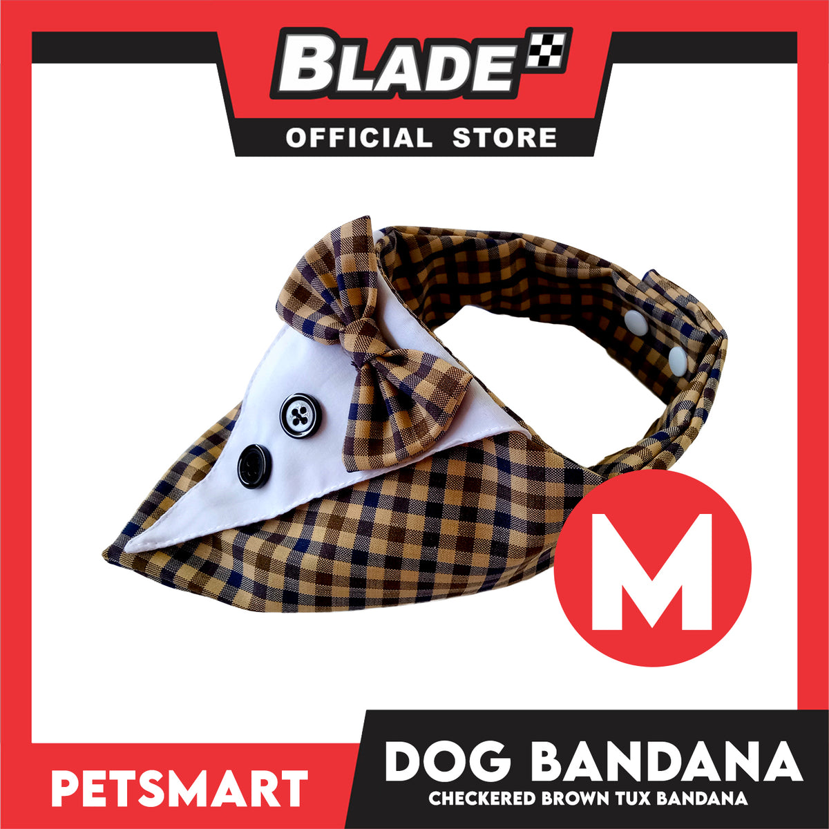 Dog Bandana, Checkered Brown Tuxedo Design Bandana DB-CTN44M (Medium) Soft and Comfortable Pet Bandana