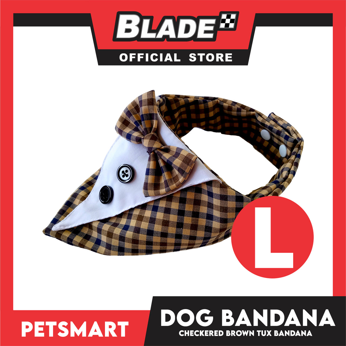Dog Bandana, Checkered Brown Tuxedo Design Bandana DB-CTN44L (Large) Soft and Comfortable Pet Bandana