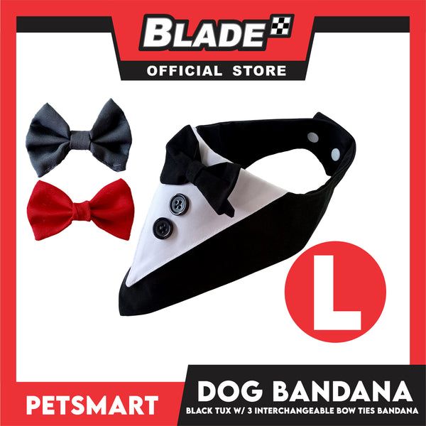 Dog Bandana, Black Tuxedo with 3 Interchangeable Bow Ties DB-CTN45L (Large) Soft and Comfortable Pet Bandana