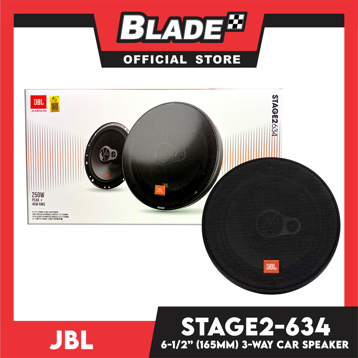 JBL Stage2 634 6-1/2'' (165mm) 3-way Component Car Speaker 40W RMS