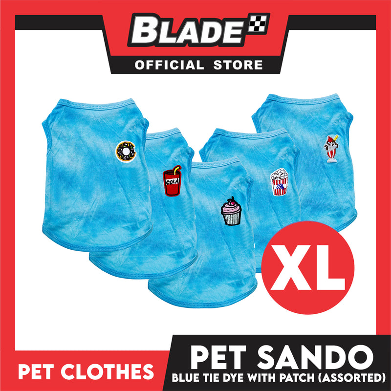 Pet Sando Blue Tie Dye with Assorted Patch Design (Extra Large) Pet Shirt Clothes Perfect for Dogs