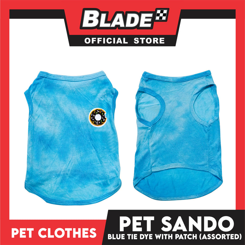 Pet Sando Blue Tie Dye with Assorted Patch Design (Large) Pet Shirt Clothes Perfect for Dogs