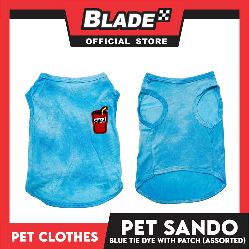 Pet Sando Blue Tie Dye with Assorted Patch Design (Small) Pet Shirt Clothes Perfect for Dogs