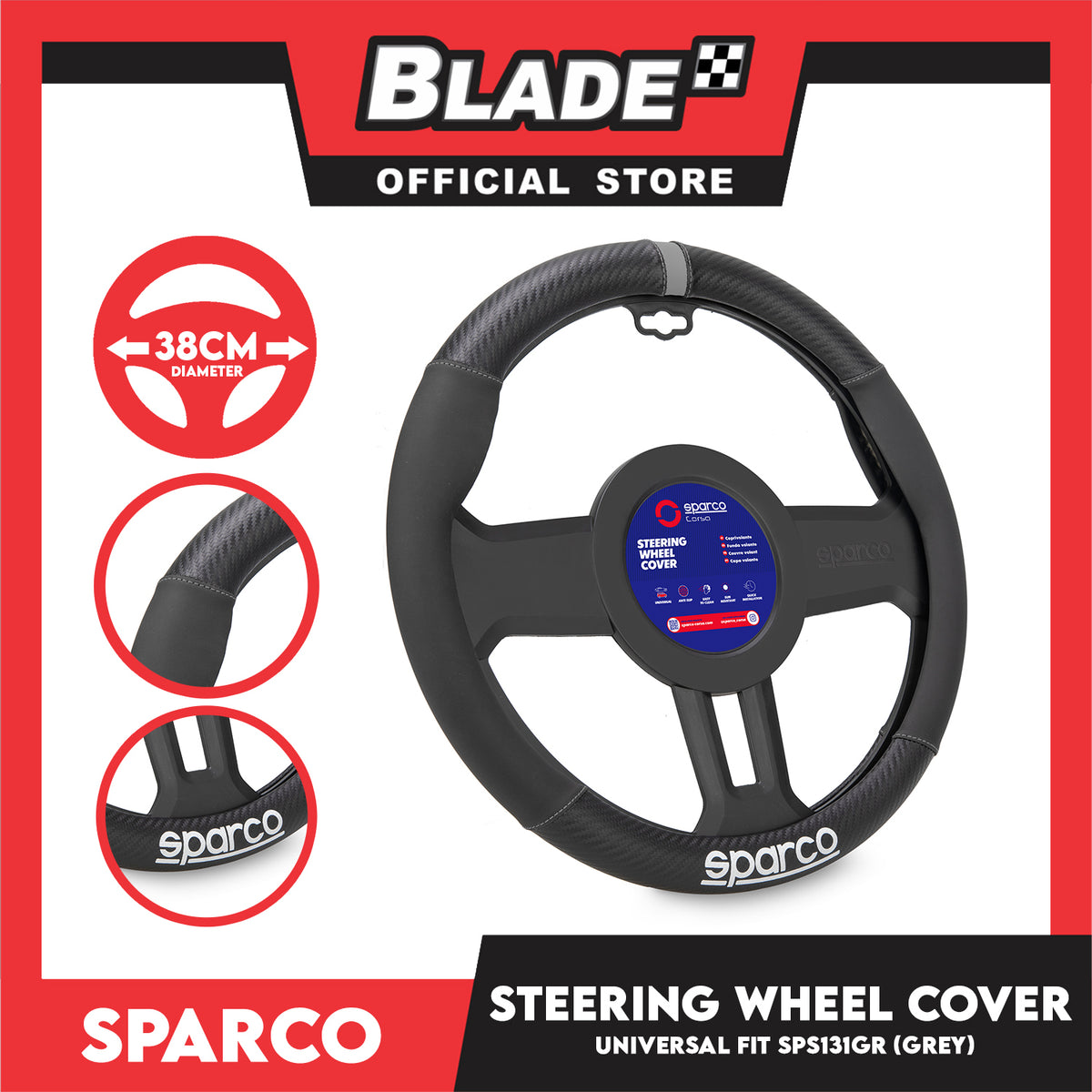 Sparco Corsa Steering Wheel Cover SPS131GR (Grey) Universal Fit for Toyota, Mitsubishi, Honda, Hyundai, Ford, Nissan, Suzuki, Isuzu, Kia, MG and more