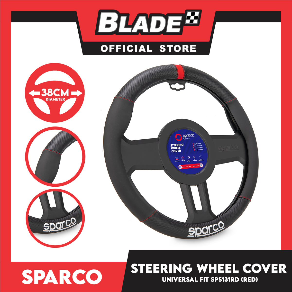 Sparco Corsa Steering Wheel Cover SPS131RD (Red) Universal Fit for Toyota, Mitsubishi, Honda, Hyundai, Ford, Nissan, Suzuki, Isuzu, Kia, MG and more