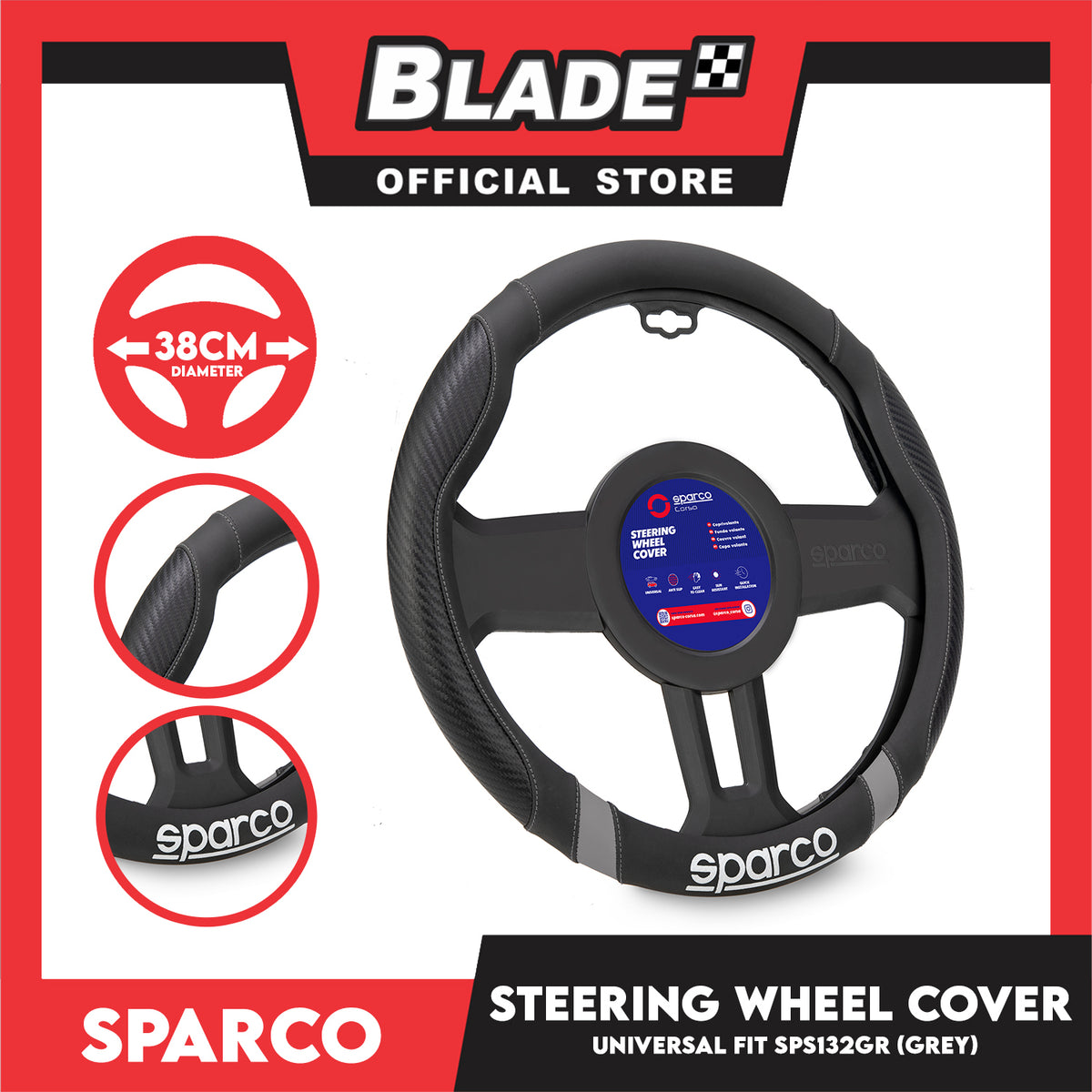 Sparco Corsa Steering Wheel Cover SPS132GR (Grey) Universal Fit for Toyota, Mitsubishi, Honda, Hyundai, Ford, Nissan, Suzuki, Isuzu, Kia, MG and more