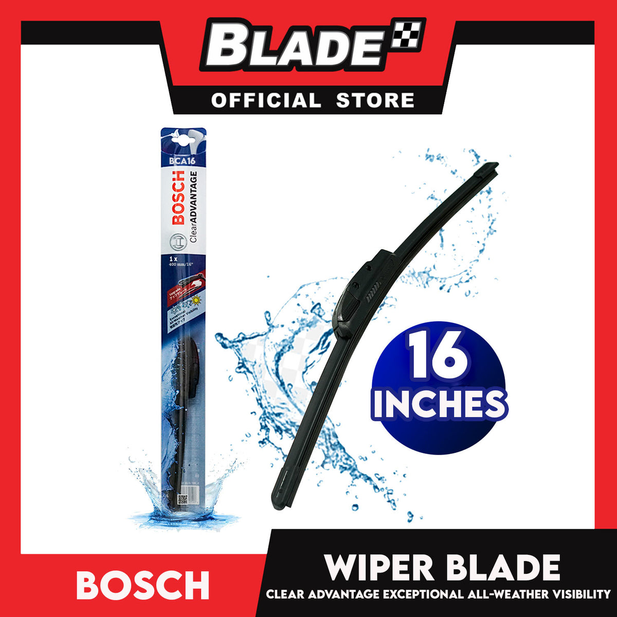 Bosch Wiper Clear Advantage BCA16 400mm / 16 for Chevrolet, Ford, Honda, Hyundai, Kia, Mazda, Mitsubishi, Nissan and etc.