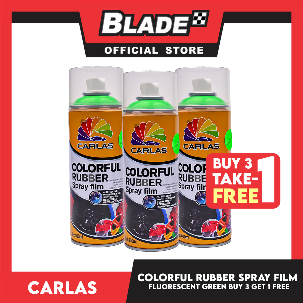 Buy 3 Take 1 Free! Carlas Colorful Rubber Spray Film 400ml (Fluorescent Green)