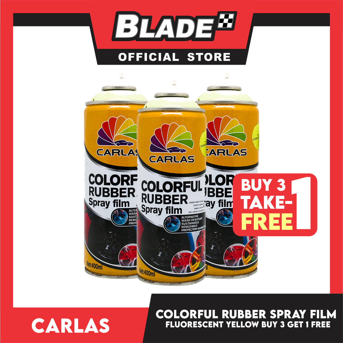 Buy 3 Take 1 Free! Carlas Colorful Rubber Spray Film 400ml (Fluorescent Yellow)