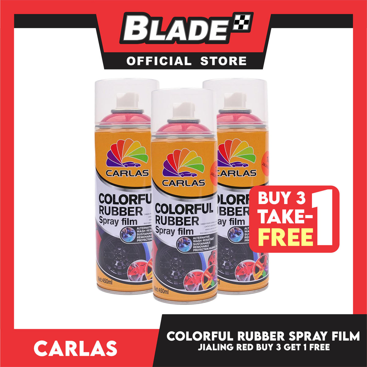 Buy 3 Take 1 Free! Carlas Colorful Rubber Spray Film 400ml (Jialing Red)