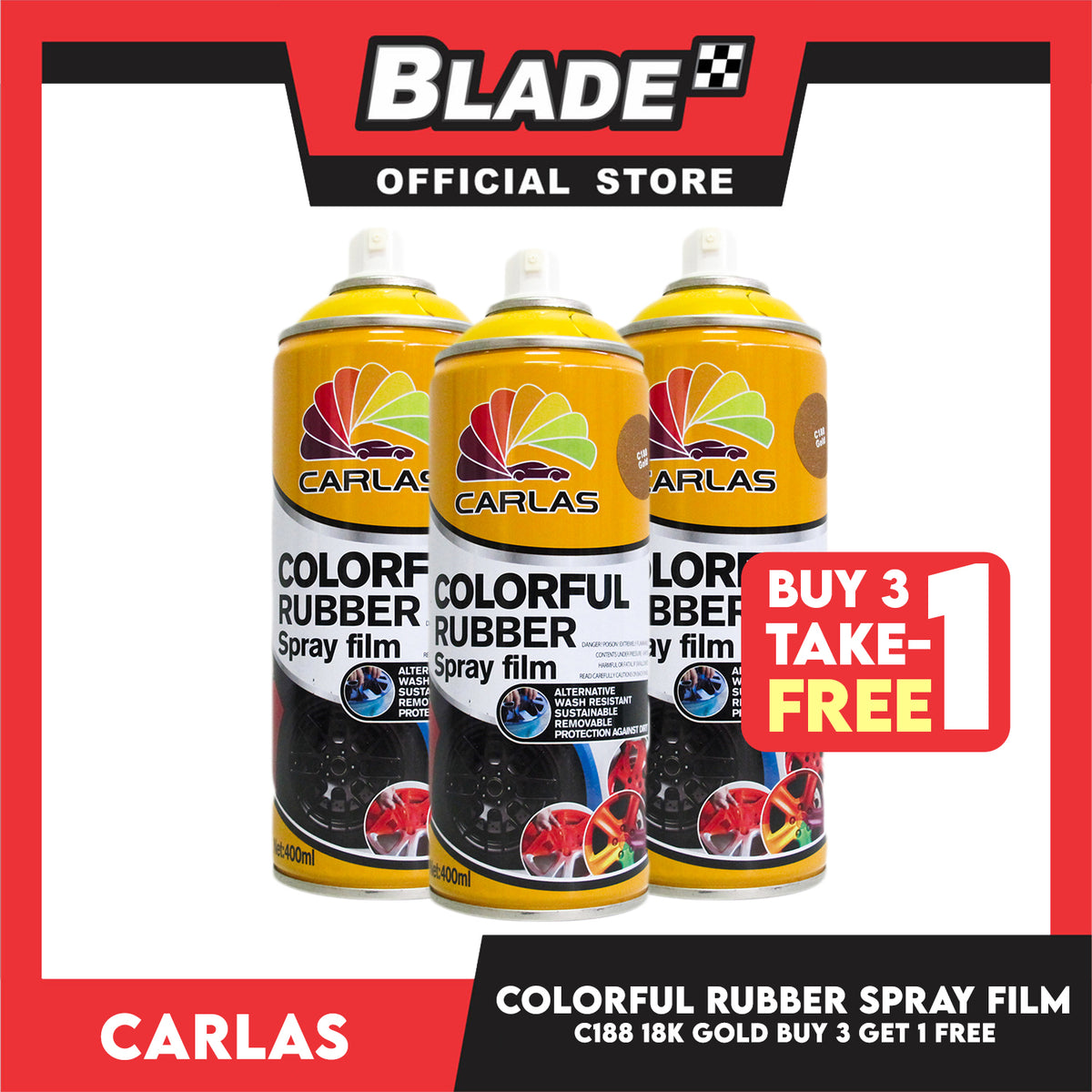 Buy 3 Take 1 Free! Carlas Colorful Rubber Spray Film 400ml (Gold)