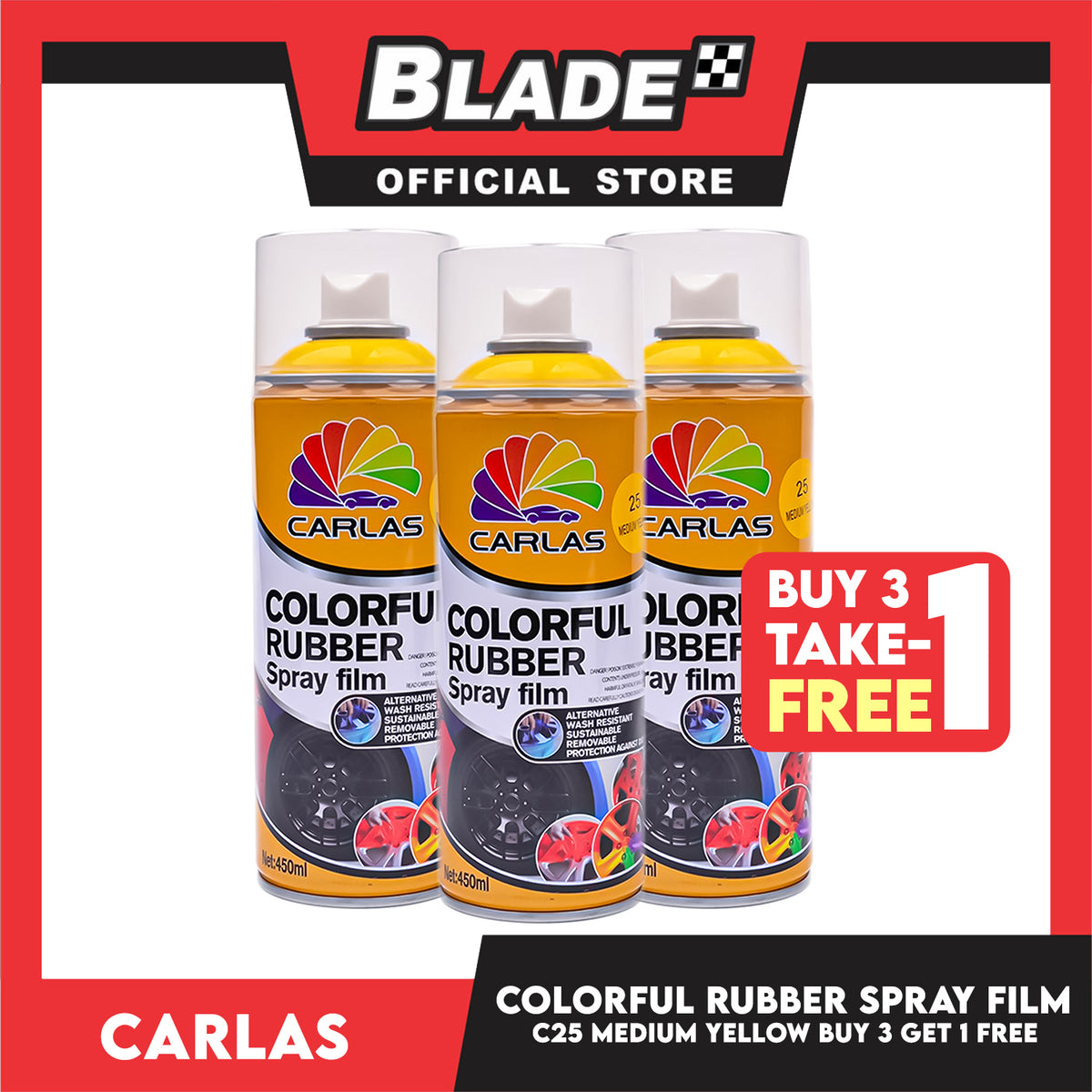 Buy 3 Take 1 Free! Carlas Colorful Rubber Spray Film 400ml (Yellow)