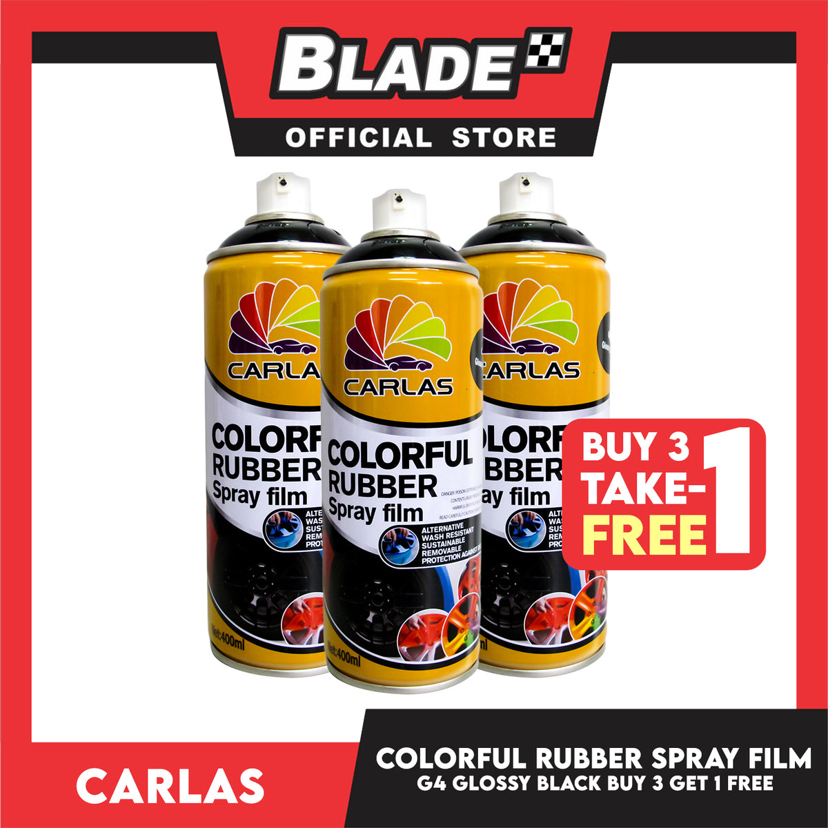 Buy 3 Take 1 Free! Carlas Colorful Rubber Spray Film 400ml (G4 Glossy Black)