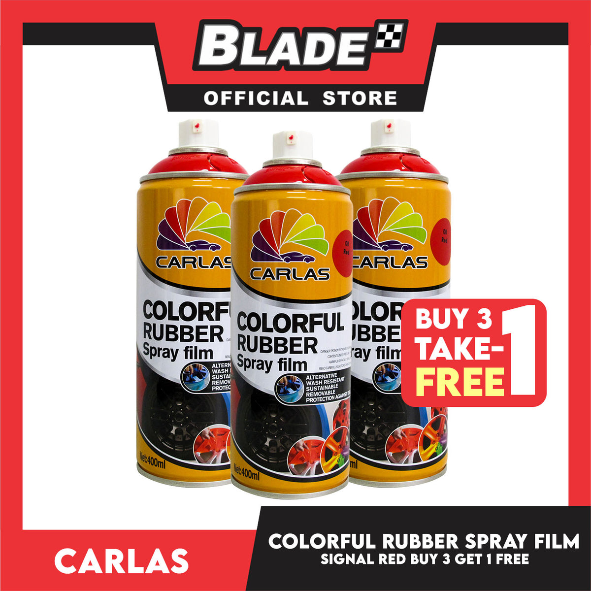 Buy 3 Take 1 Free! Carlas Colorful Rubber Spray Film 400ml (Signal Red)