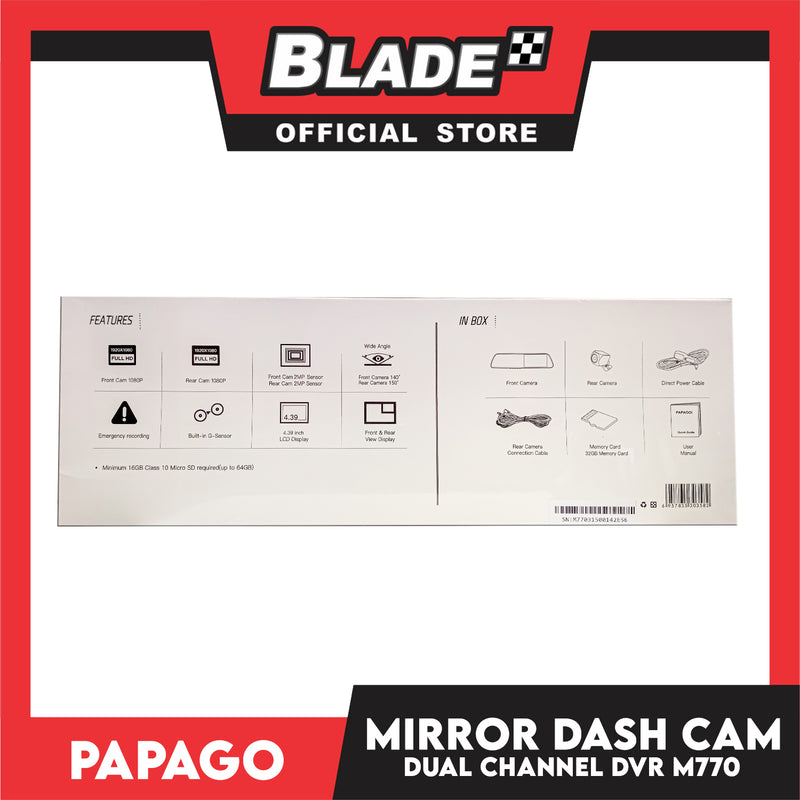 Papago Dual Channel Mirror Dash Cam M770