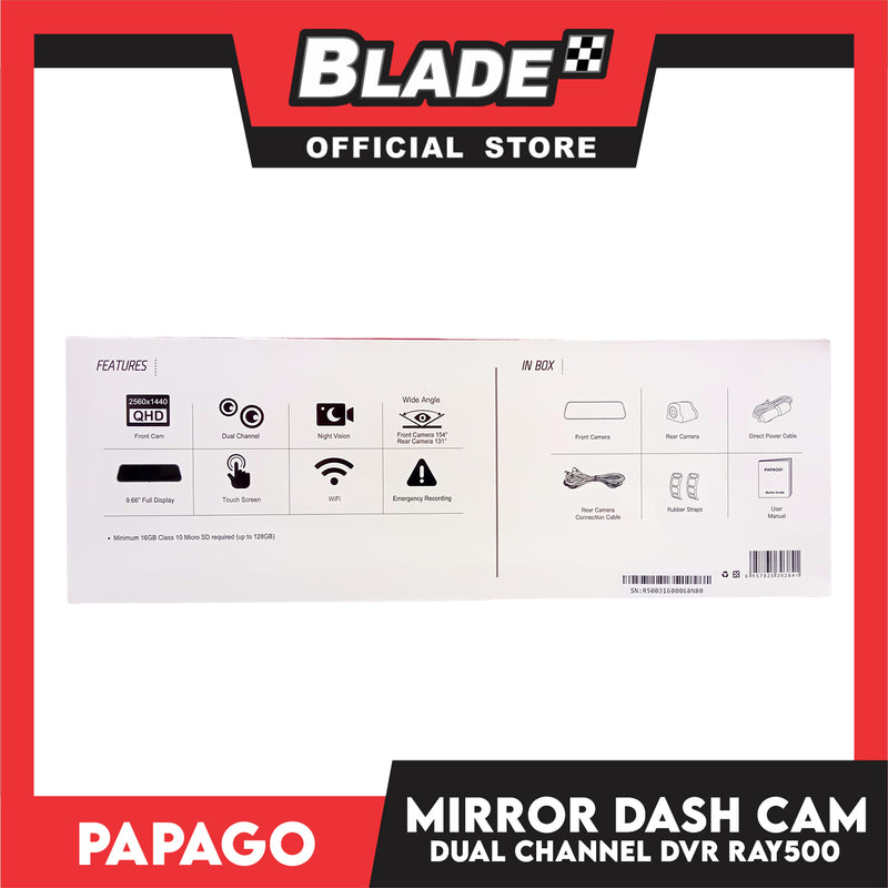 Papago Ray 500 Dual Channel Mirror Dash Cam