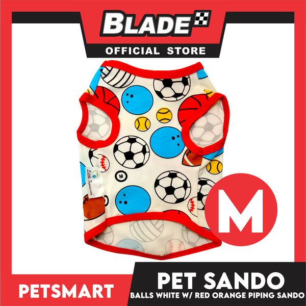 Pet Sando Balls Design, White with Red Orange Color Piping Sando (Medium) Perfect Fit for Dogs and Cats