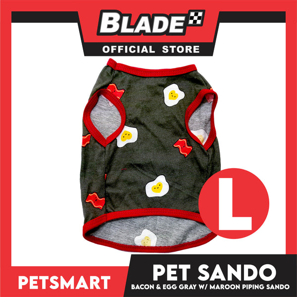 Pet Sando Bacon and Egg Designs, Gray with Maroon Color Piping Sando (Large) Perfect Fit for Dogs and Cats