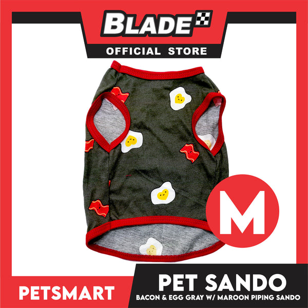 Pet Sando Bacon and Egg Designs, Gray with Maroon Color Piping Sando (Medium) Perfect Fit for Dogs and Cats