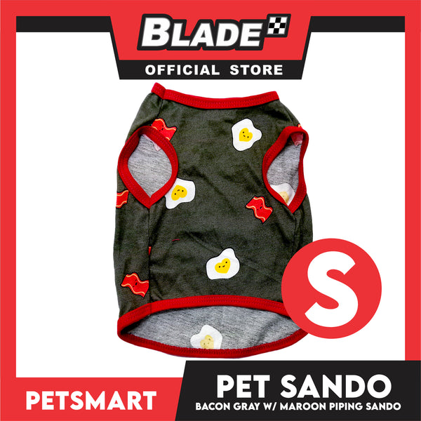 Pet Sando Bacon and Egg Designs, Gray with Maroon Color Piping Sando (Small) Perfect Fit for Dogs and Cats
