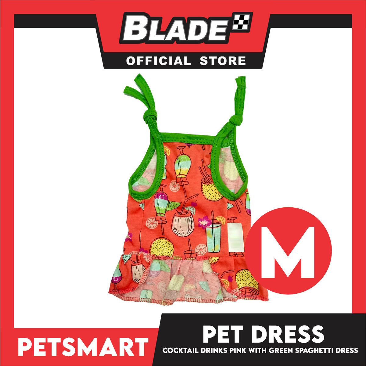 Pet Dress Cocktail Design, Pink with Green Color Spaghetti Dress (Medium) Perfect Fit for Dogs and Cats