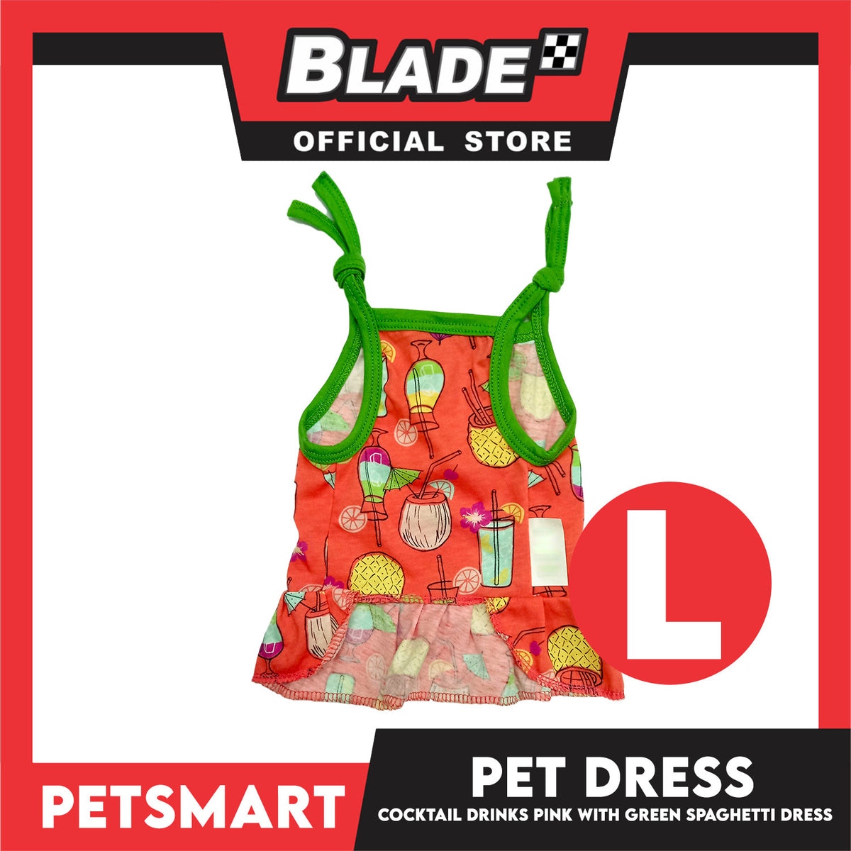 Pet Dress Cocktail Design, Pink with Green Color Spaghetti Dress (Large) Perfect Fit for Dogs and Cats