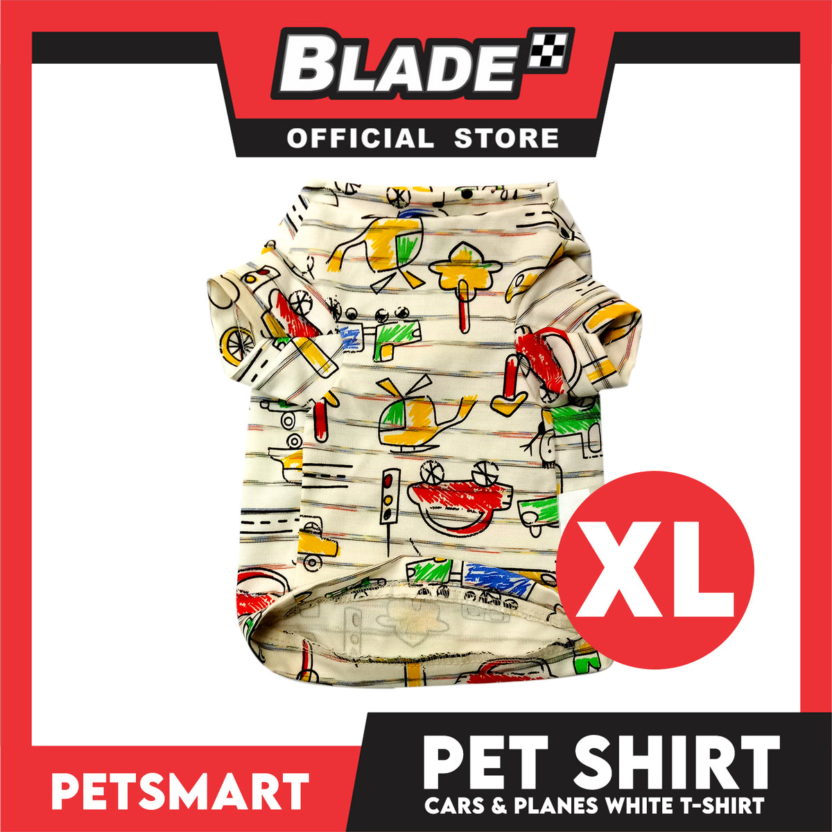 Pet T-Shirt, Cars and Planes Design, White Color (XL) Perfect Fit for Dogs and Cats