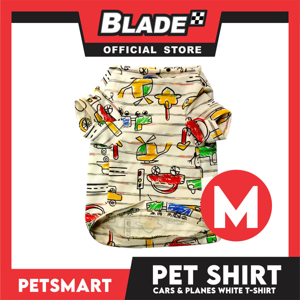 Pet T-Shirt, Cars and Planes Design, White Color (Medium) Perfect Fit for Dogs and Cats