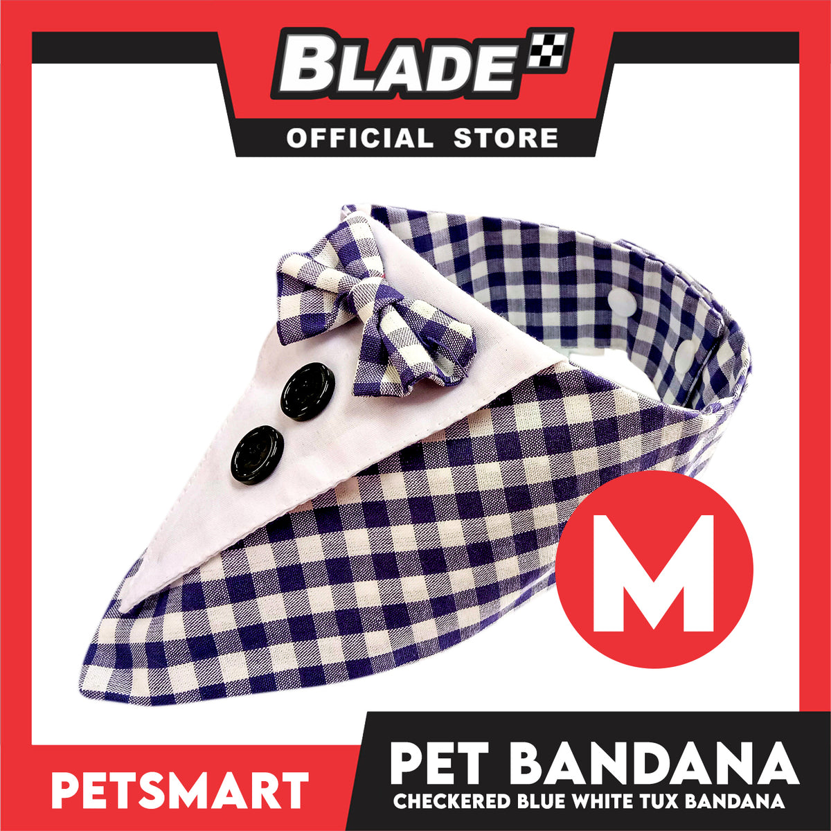 Pet Bandana Checkered Blue White Tuxedo Bandana Design (Medium) Perfect Fit for Dogs and Cats