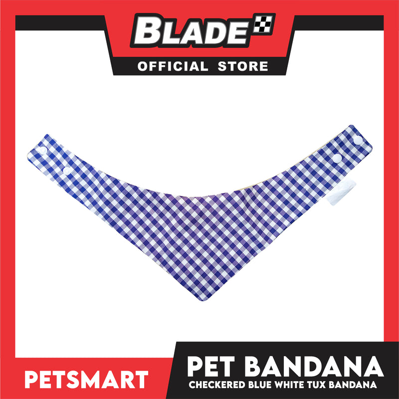 Pet Bandana Checkered Blue White Tuxedo Bandana Design (Medium) Perfect Fit for Dogs and Cats