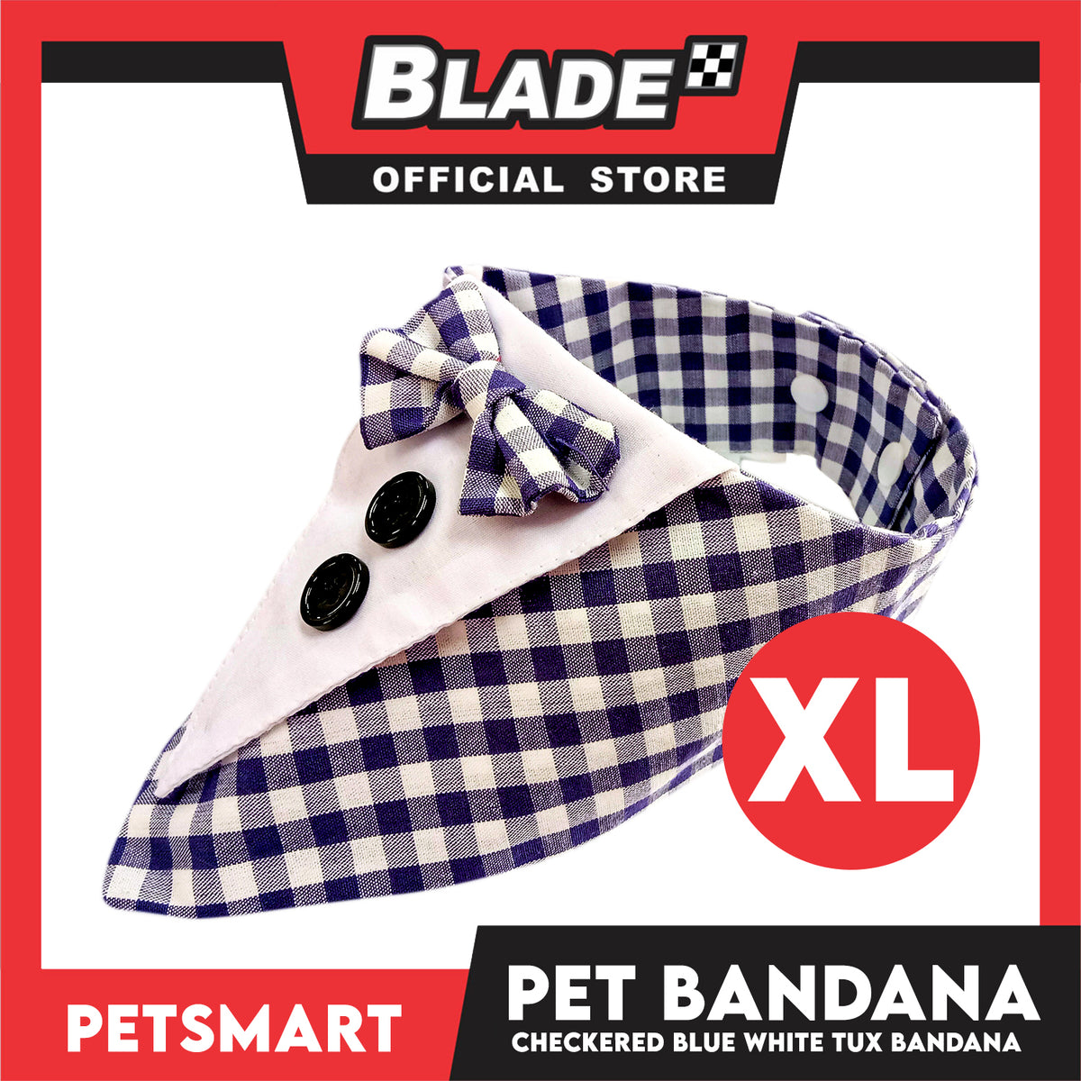 Pet Bandana Checkered Blue White Tuxedo Bandana Design (XL) Perfect Fit for Dogs and Cats