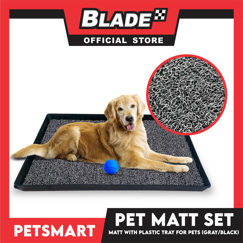 Pet Mat with Plastic Tray for Pets (Gray/Black)