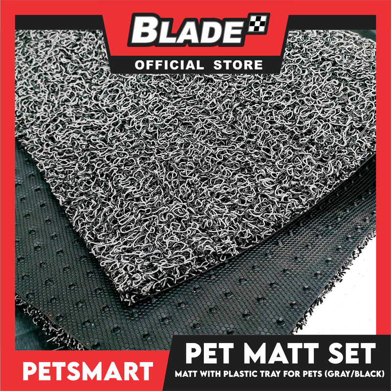 Pet Mat with Plastic Tray for Pets (Gray/Black)