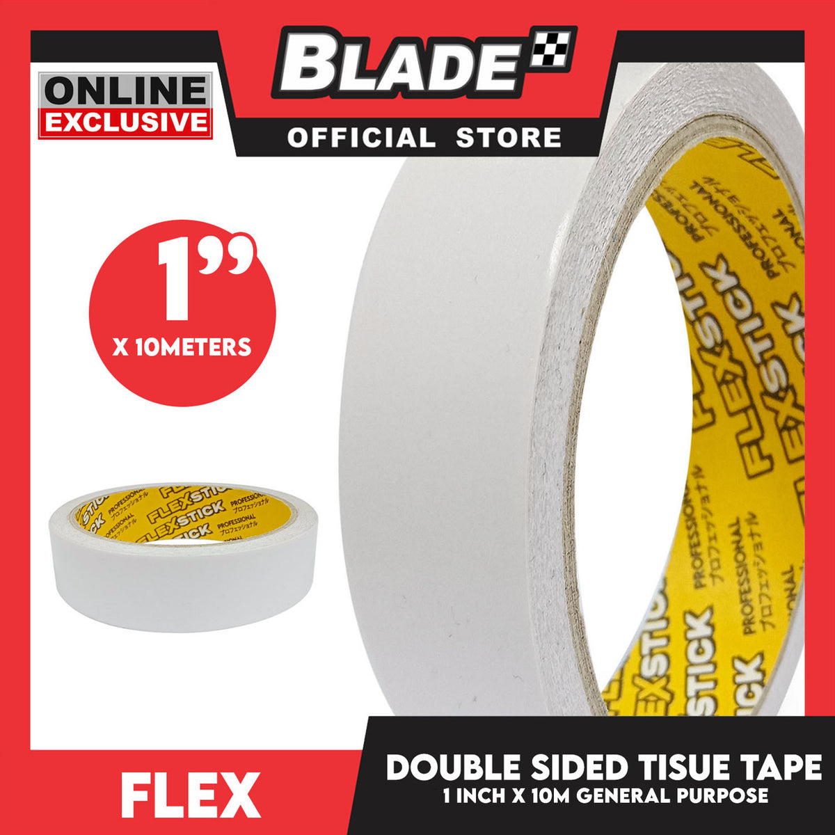 Flex Double Sided Tissue Tape 1 inch x 10m General Purpose