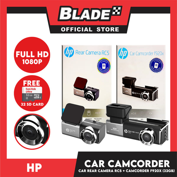 HP Camcorder F920X + RC5 Rear Camera Dashcam Car Recorder with 32gb Micro Sd Card