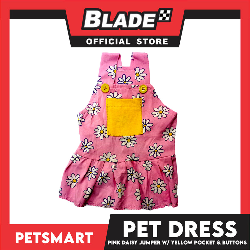 Pet Dress Pink Daisy Jumper with Yellow Pocket and Buttons Perfect Fit for Dogs and Cats (Large)