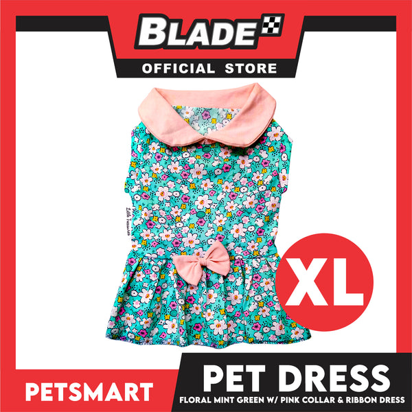 Pet Dress Floral Mint Green with Pink Collar and Ribbon Perfect Fit for Dogs and Cats (XL)