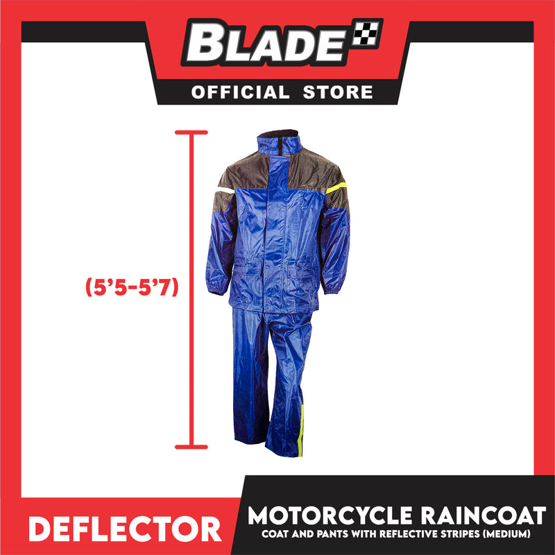 Deflector Motorcycle RainCoat, Coat and Pants Set with Reflective Stripes (Medium)