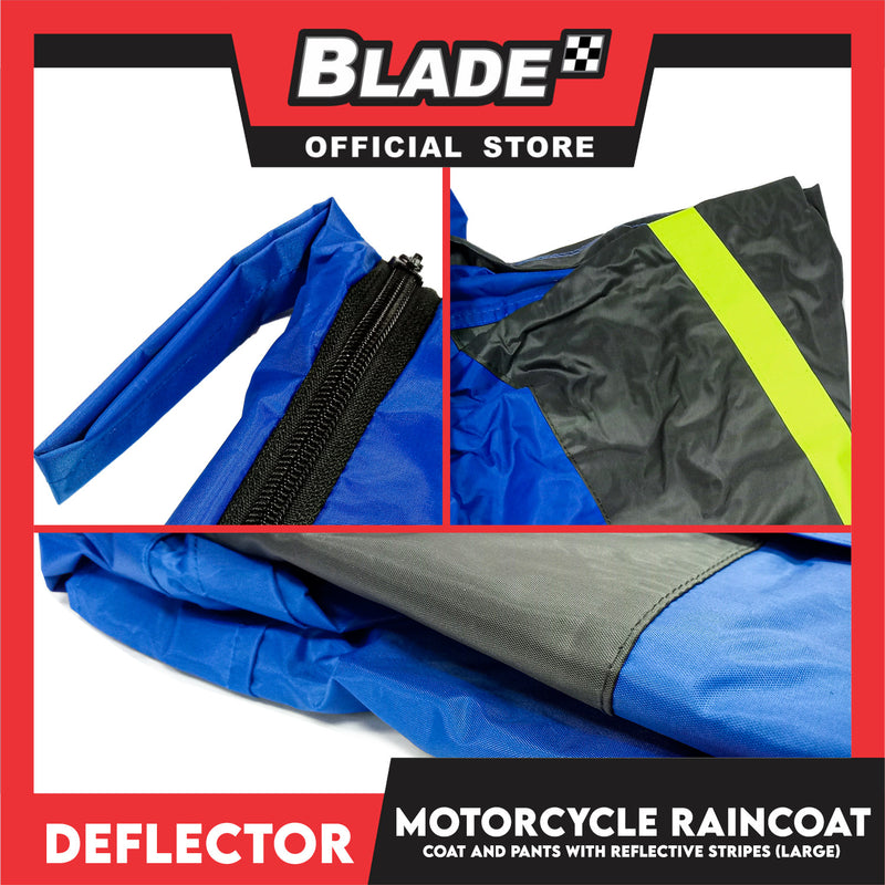 Deflector Motorcycle RainCoat, Coat and Pants Set with Reflective Stripes (Large)
