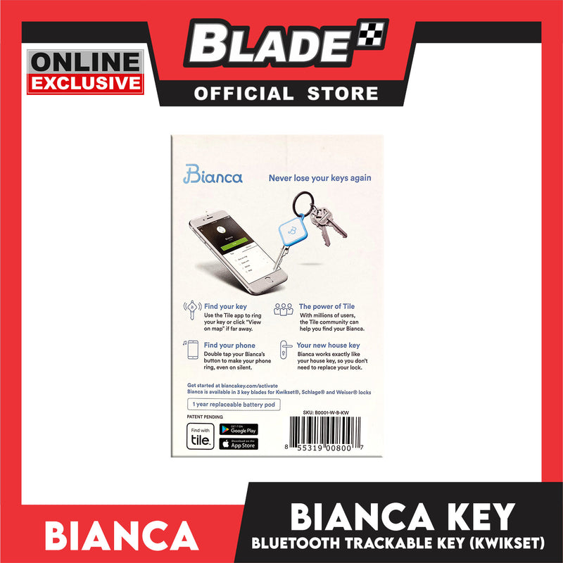 Bianca Bluetooth House Key B0001-W-B-KW Compatible with Kwikset KW1, 66