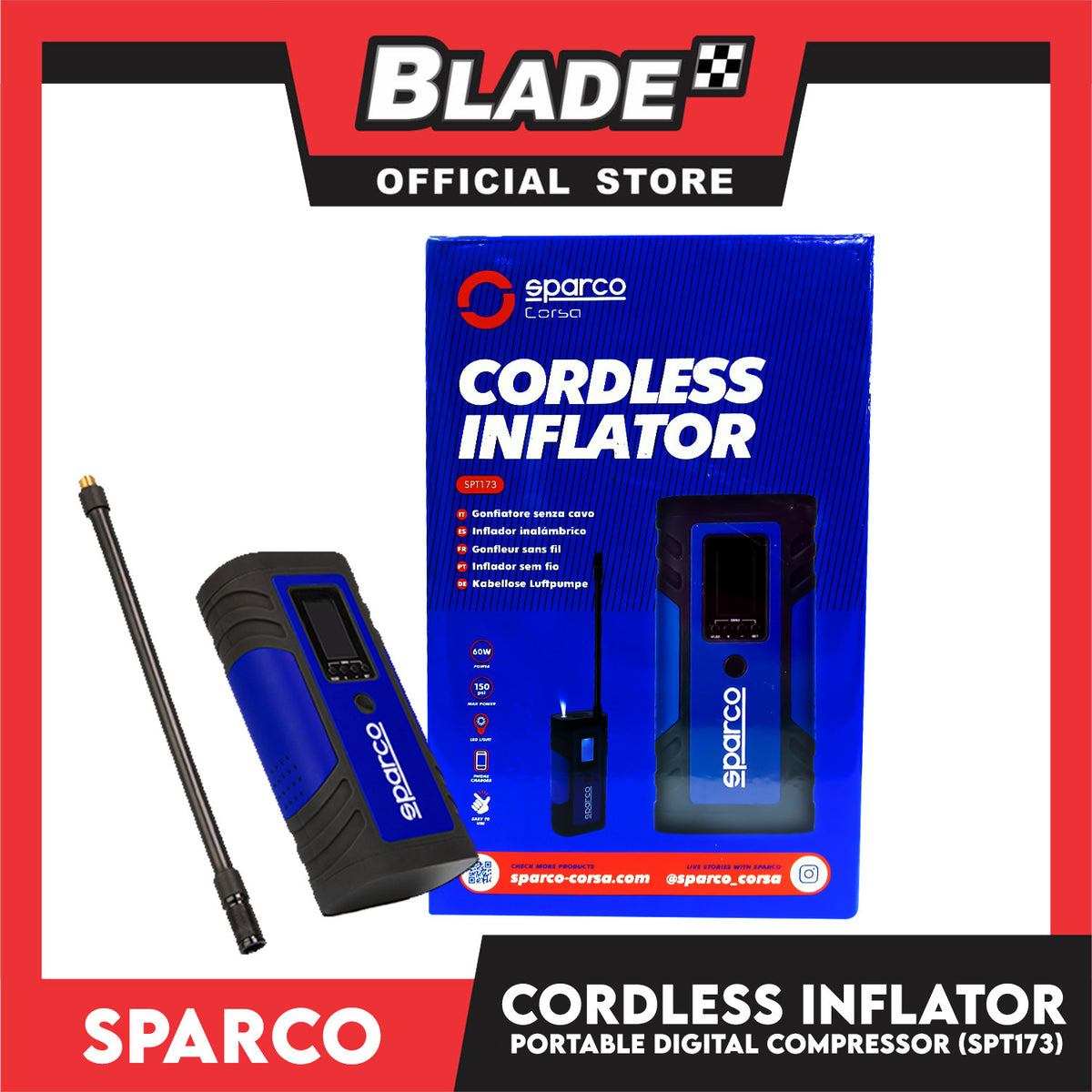 Sparco Cordless Inflator SPT173 (150 PSI)