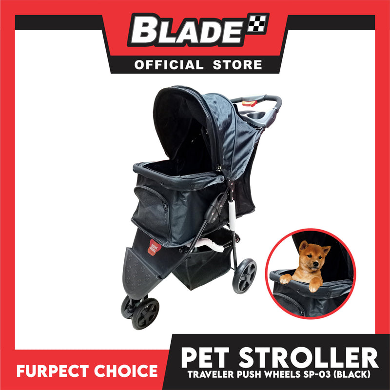 Furfect Choice Foldable 3-Wheeled Travel Stroller For Dog And Cat Accessories SP-03 (Black)