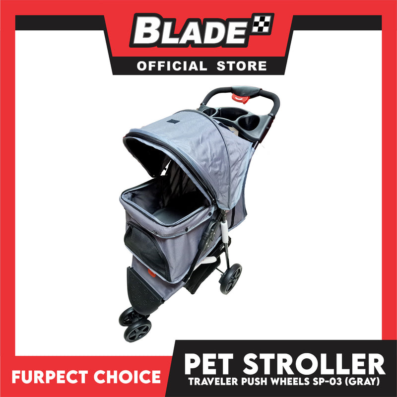 Furfect Choice Foldable 3-Wheeled Travel Stroller For Dog And Cat Accessories SP-03 (Gray)