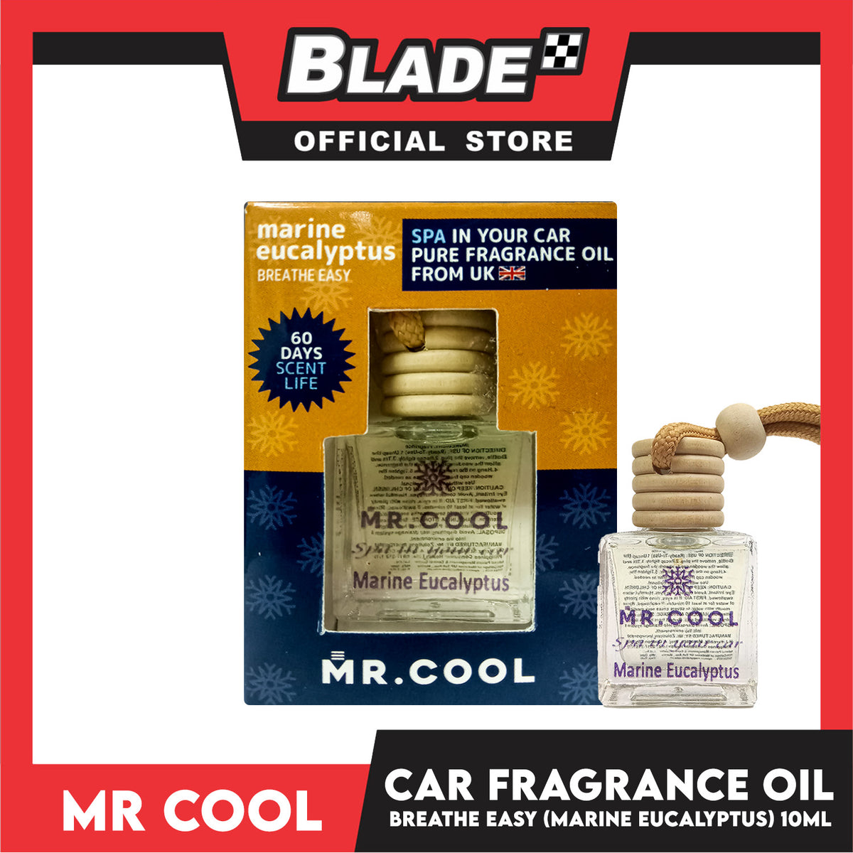 Mr. Cool Air Freshener (Marine Eucalyptus, Breathe Easy) Spa in Your Car Pure Fragrance Oil 10ml