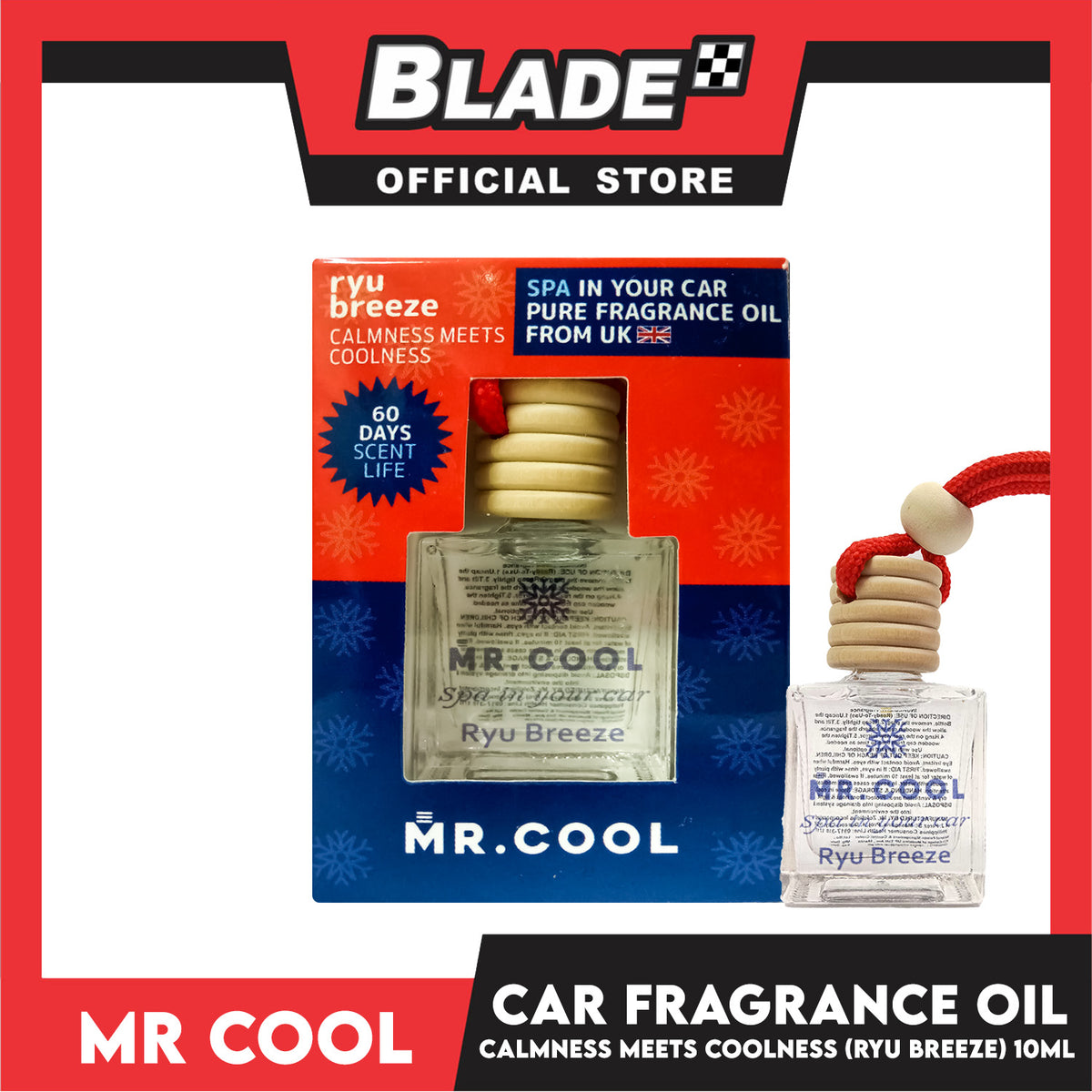 Mr. Cool Air Freshener (Ryu Breeze, Calmness Meets Coolness) Spa in Your Car Pure Fragrance Oil 10ml