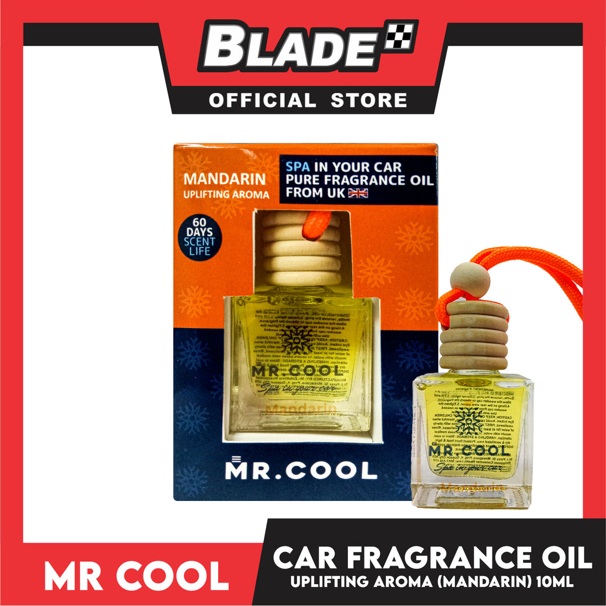 Mr. Cool Air Freshener (Mandarin, Uplifting Aroma) Spa in Your Car Pure Fragrance Oil 10ml