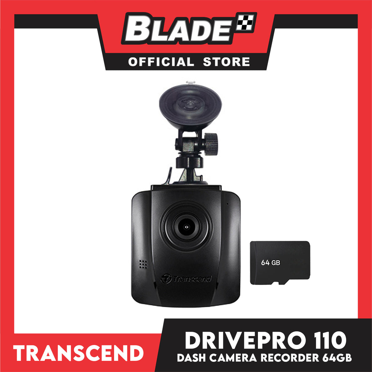 Transcend DrivePro 110 Dash Camera Recorder with Suction Mount 64gb DP110